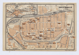 1914 Antique City Map Of Greifswald / MECKLENBURG-VORPOMMERN / Germany - £19.52 GBP