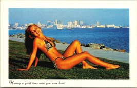Having a great time wish you were here Postcard Ocean 70&#39;s 80&#39;s Garth Va... - £7.79 GBP