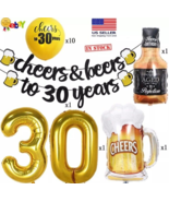 30 Years Birthday Decorations - Cheers &amp; Beers to 30 Years Banners &amp; Bal... - $148.25 MXN