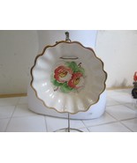 Vintage Ceramic Scalloped Wall Hanging Bowl, Pink Peonies, Gold Trim - $16.24 CAD
