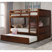 Full Over Full Bunk Bed with Twin Size Trundle, Walnut - £520.59 GBP