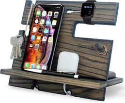 Gifts for Men Dad Birthday Idea Wood Docking Station Phone Rustic Nightstand Org - £45.06 GBP