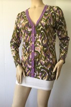 Issac Mizrahi Button Down Abstract Print Cardigan Sweater (Size S) - £15.71 GBP