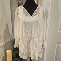ALFANI Floral Lace Embroidery Peasant Blouse Sz LP Romantic Feminine Cot... - $23.76