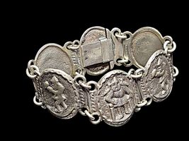Antique Scandinavian 830 Silver Story Panel Bracelet Norwegian Danish c1... - $321.70