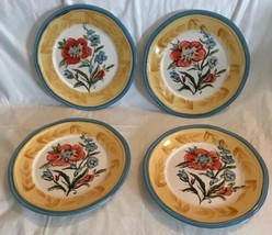 Floral Salad Plates Pier 1 PROVANCE Set of 4 Stoneware NEVER Used Yellow Blue - £30.25 GBP