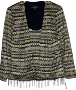 R&amp;M Richards Jacket 16W Attached Camisole Top Black Gold Beaded Fringe N... - £13.83 GBP