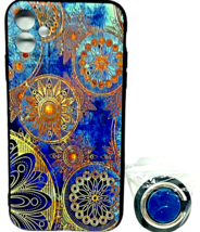 Soft Silicone Cover For iPhone 11 6.1" 2019 Blue & Gold Mandela Flower + Ring image 2