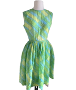 Vintage 1950s 60s  Gay Gibson  fit &amp;  flare Sheer lemon lime plaid Dress... - $1,223.09 MXN