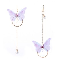 Long Bow-knot Circle Bead Tassel Bohemian Earrings for Women Asymmetry Butterfly - £6.76 GBP
