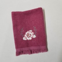 Rose Fingertip Towel Vintage Fringe Dark Pink Mauve Small Cotton Towel - £3.11 GBP