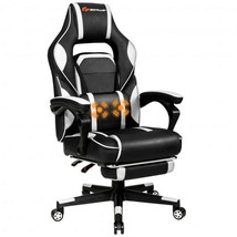 Massage Gaming Chair with Footrest and Lumbar Support-White - £164.10 GBP