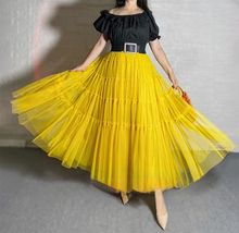 A-line YELLOW Tiered Tulle Maxi Skirt Women Custom Plus Size Fluffy Tulle Skirt image 1