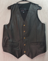 Wilsons Vest Men Small Black 100% Leather Sleeveless Pockets V Neck Button Front - £21.75 GBP
