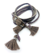 Chan Luu Viscose Chiffon Taupe Tassel Wrap Necklace Bracelet - $59.40