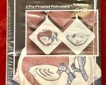 NOS WonderArt Embroidery GEESE &amp; RIBBONS Pot Holders Kit of 2 - $12.82