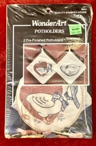 Nos Wonder Art Embroidery Geese & Ribbons Pot Holders Kit Of 2 - $12.82