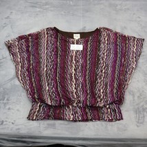 Beige by Eci Shirt Womens L Purple Brown Lace Short Dolman Sleeve Casual... - $19.78