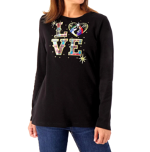 Quacker Factory &quot;Love The Holidays&quot; Long Sleeve Top- Black / Nativity, Small - £23.65 GBP