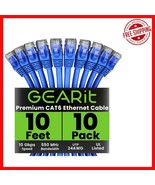 High-Speed Cat 6 Network Patch Cable Pack - 10 x 10 Feet, 10Gbps Data Tr... - $48.50