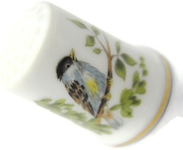 Song Birds On White Porcelain Thimble Gold Trimmed Band - $11.87