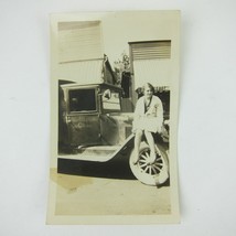 Vintage 1930s Photograph Young Woman Sits on Truck Ansonia Lighting Co Ohio - £15.81 GBP