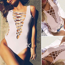 Trendy Lace Up Womens One-Piece Swimsuit Bandage Bikini Bathing Swimwear... - £15.94 GBP