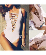 Trendy Lace Up Womens One-Piece Swimsuit Bandage Bikini Bathing Swimwear... - £15.68 GBP
