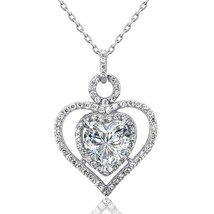 3 Ct Created Diamond Halo Heart 925 Sterling Silver Pendant Necklace 18&quot; Chain - £69.01 GBP