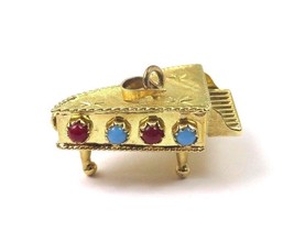 14k Yellow Gold Vintage 3D Grand Piano Charm Pendant With Color Stones - £334.31 GBP
