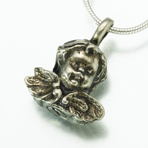 Antique Cherub Pendant White Bronze Tone Funeral Cremation Jewelry Urn For Ashes - £78.77 GBP