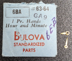 NOS Genuine Bulova 6BA GA 9 - HR/MIN Watch Hands Set/Pair #63-64 Gold - Alpha - £10.11 GBP