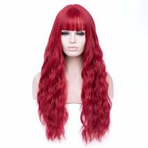 TANTAKO®Long Curly Red Wig with Bangs for Women Wavy Rose Net Synthetic Fiber Gi - £77.84 GBP