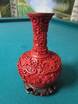 Compatible with Antique Cinnabar VASE in Compatible with Wooden VASE Metal Insid - £96.69 GBP
