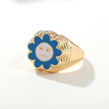 Aesthetic Colorful Evil Eyes Love Heart Rings for Women Sweet Sunflower Drip Oil - £10.00 GBP