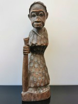 Antique African Carved Wooden Figure of an Elderly Man with a Walking Stick 16&quot; - £36.47 GBP