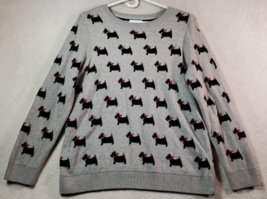 Charter Club Sweater Womens Large Gray Scottie Dog Cotton Long Sleeve Round Neck - £13.13 GBP