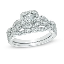 1.15Ct Princess Cubic Zirconia Halo 925 sterling silver Wedding Bridal Ring Set - £77.35 GBP