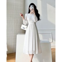 Lace Long Sleeves White Midi Dresses - £49.67 GBP