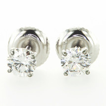Real Diamond Solitaire Round Stud Earrings Treated 14K White Gold D/SI1 0.68 TCW - £467.88 GBP