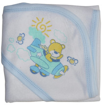 Bambini One Size Boy Hooded Towel with Blue Binding and Screen Prints 80... - $14.34