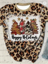 New! Happy Holidays Western Boho Style Women&#39;s T Shirt Tan Leopard Christmas - £21.31 GBP