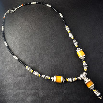 Yellow Coral Black Onyx Handmade Bohemian Jewelry Necklace Nepali 18&quot; SA 399 - $14.29