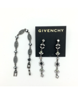 GIVENCHY black &amp; clear crystal 2.75&quot; drop earring &amp; pave rhinestone brac... - £31.60 GBP