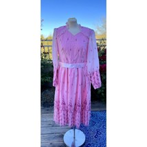 Vintage 1960-70&#39;s Style Pink Chiffon Formal Prairie Dress Crystals Throughout - £77.31 GBP