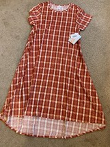 LulaRoe Carly Dress Fall Rust Plaid Aztec Geometric Hi Lo Swing Sz XS - £14.78 GBP