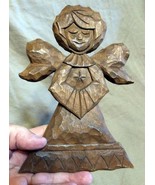 VTG Hand Carved Wood Wooden Carving Angel Religious Plaque Statue Betty ... - $39.43 CAD