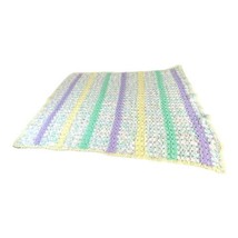 Handmade Pastel Rainbow Baby Afghan Crochet cRIB Blanket Green Purple 34”x27” - £19.24 GBP