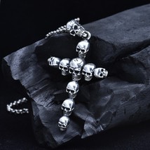 Gothic Men&#39;s Vintage Skull Head Cross Oxidized 925 Sterling Silver DIY Pendant - £148.65 GBP