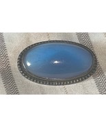 STERLING BLUE GLASS Pin Brooch-Vintage Antique Dark 925 Silver Victorian  - $208.29 CAD